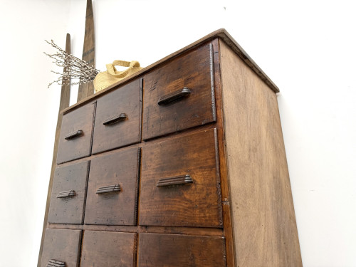 Meuble de métier ancien à 12 tiroirs, circa 1900, vue 12