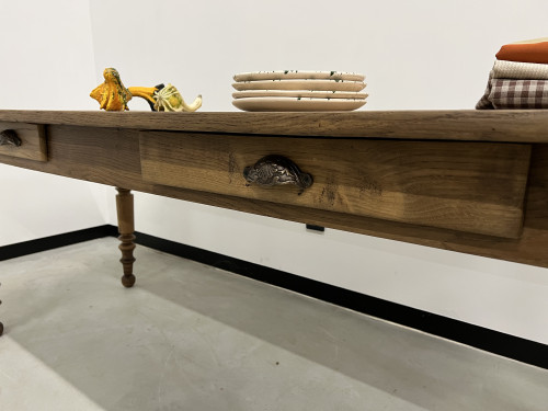 Table de ferme en chêne massif aux pieds tournés, vue 16