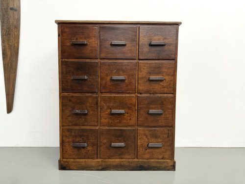 Meuble de métier ancien à 12 tiroirs, circa 1900, vue 32