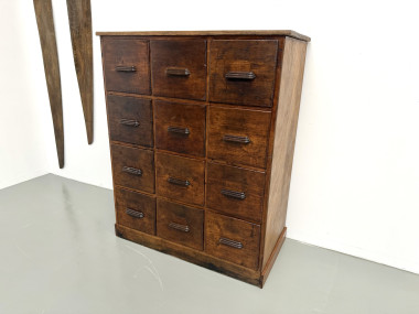 Meuble de métier ancien à 12 tiroirs, circa 1900, vue 34
