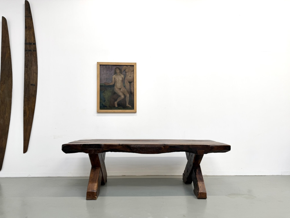 Table Brutaliste en Chêne Massif, Art Populaire (Vers 1900), vue 1