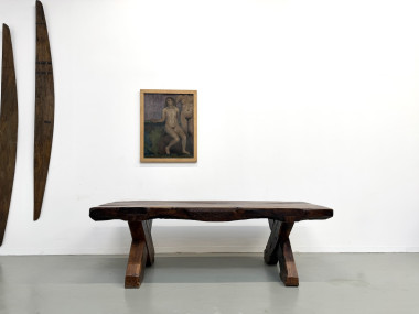 Table Brutaliste en Chêne Massif, Art Populaire (Vers 1900), vue 1
