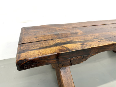 Table Brutaliste en Chêne Massif, Art Populaire (Vers 1900), vue 5