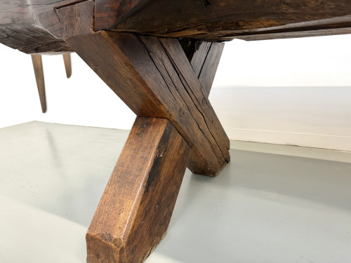 Table Brutaliste en Chêne Massif, Art Populaire (Vers 1900), vue 8