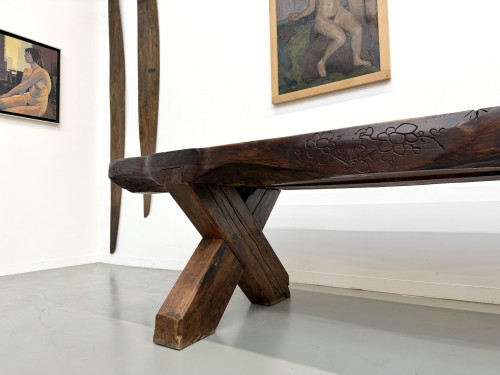 Table Brutaliste en Chêne Massif, Art Populaire (Vers 1900), vue 9