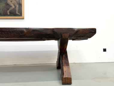 Table Brutaliste en Chêne Massif, Art Populaire (Vers 1900), vue 10