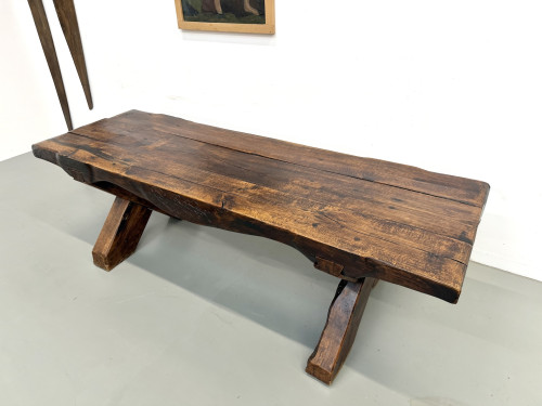 Table Brutaliste en Chêne Massif, Art Populaire (Vers 1900), vue 12