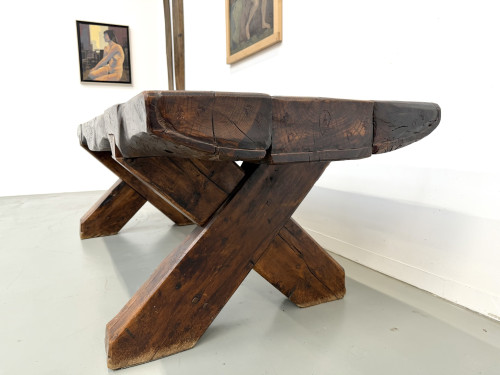Table Brutaliste en Chêne Massif, Art Populaire (Vers 1900), vue 13