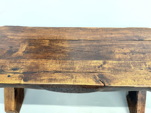 Table Brutaliste en Chêne Massif, Art Populaire (Vers 1900), vue 18