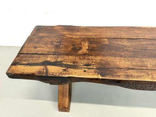 Table Brutaliste en Chêne Massif, Art Populaire (Vers 1900), vue 19