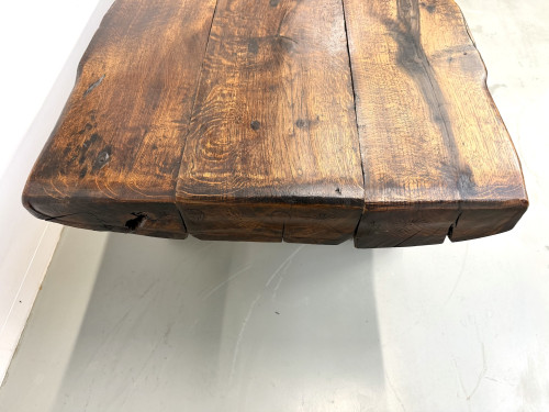 Table Brutaliste en Chêne Massif, Art Populaire (Vers 1900), vue 21