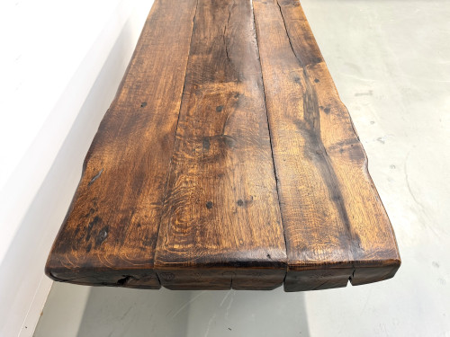 Table Brutaliste en Chêne Massif, Art Populaire (Vers 1900), vue 25