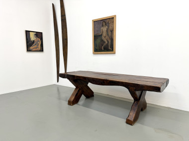 Table Brutaliste en Chêne Massif, Art Populaire (Vers 1900), vue 27