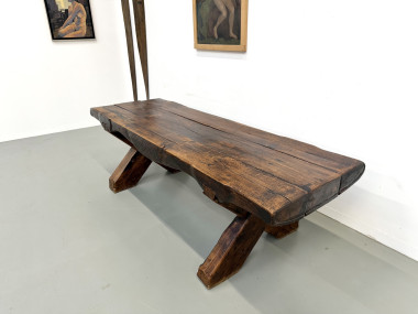 Table Brutaliste en Chêne Massif, Art Populaire (Vers 1900), vue 28
