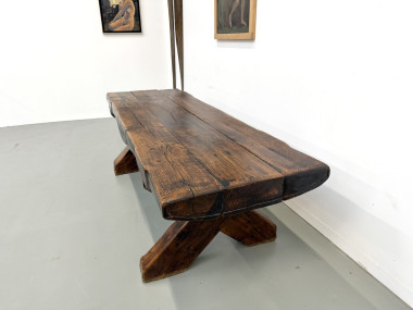 Table Brutaliste en Chêne Massif, Art Populaire (Vers 1900), vue 29
