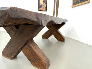 Table Brutaliste en Chêne Massif, Art Populaire (Vers 1900), vue 31