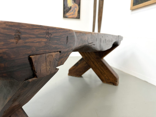 Table Brutaliste en Chêne Massif, Art Populaire (Vers 1900), vue 32