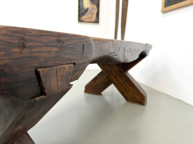 Table Brutaliste en Chêne Massif, Art Populaire (Vers 1900), vue 32