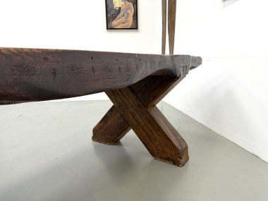 Table Brutaliste en Chêne Massif, Art Populaire (Vers 1900), vue 33