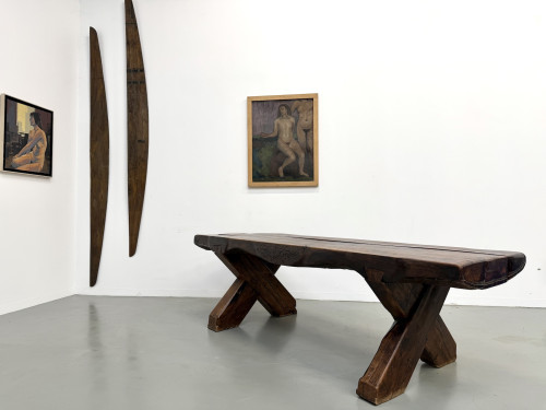 Table Brutaliste en Chêne Massif, Art Populaire (Vers 1900), vue 35