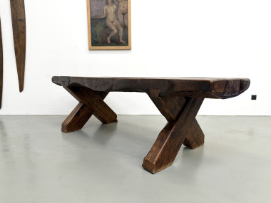 Table Brutaliste en Chêne Massif, Art Populaire (Vers 1900), vue 36