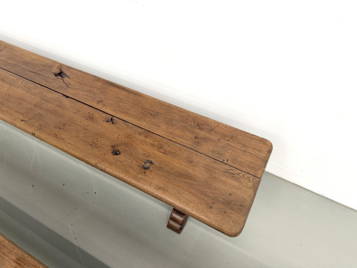 Paire de Bancs de Ferme en Chêne Massif, vue 8