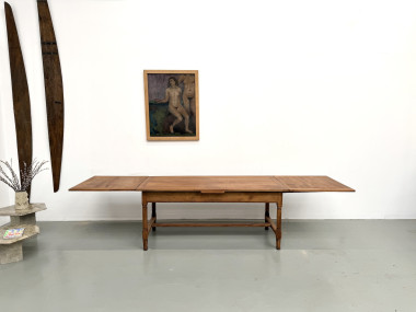 Grande table de ferme à rallonges en merisier massif - Années 1900, vue 2
