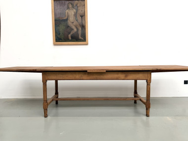 Grande table de ferme à rallonges en merisier massif - Années 1900, vue 3