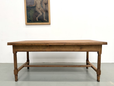 Grande table de ferme à rallonges en merisier massif - Années 1900, vue 22
