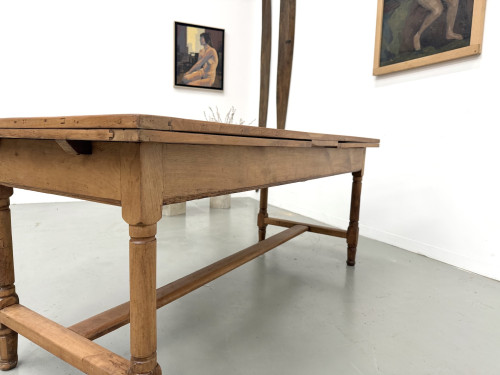Grande table de ferme à rallonges en merisier massif - Années 1900, vue 25