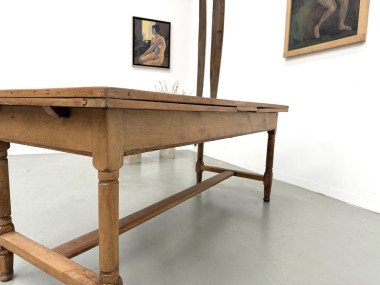 Grande table de ferme à rallonges en merisier massif - Années 1900, vue 25