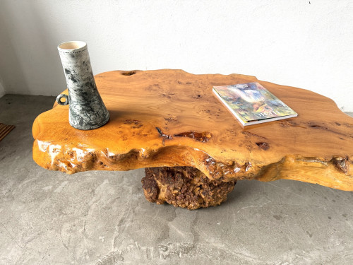 Table basse "forme libre" en orme massif, vue 21