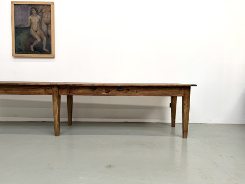 Table de ferme XXL 4 mètres en pin massif - 6 pieds - Années 50, vue 3