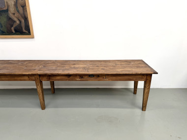 Table de ferme XXL 4 mètres en pin massif - 6 pieds - Années 50, vue 4
