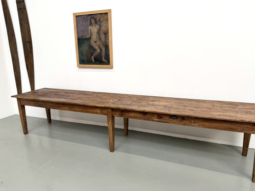 Table de ferme XXL 4 mètres en pin massif - 6 pieds - Années 50, vue 24