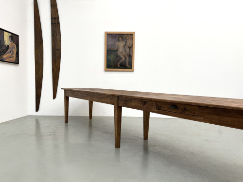 Table de ferme XXL 4 mètres en pin massif - 6 pieds - Années 50, vue 34