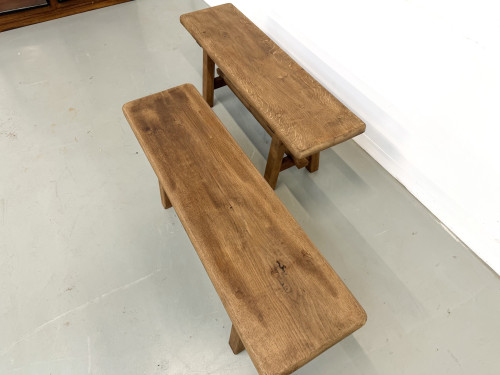 Paire de petits bancs en chêne massif - Années 50, vue 6