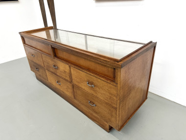 Comptoir de métier vintage Siegel Paris en chêne et verre – 1950, vue 6