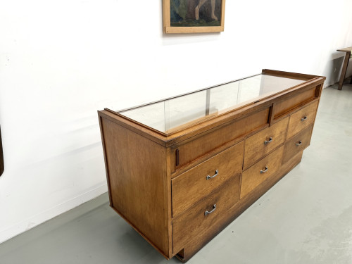 Comptoir de métier vintage Siegel Paris en chêne et verre – 1950, vue 13