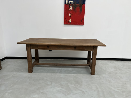 Table de ferme des années 50 en chêne et noyer, vue 1