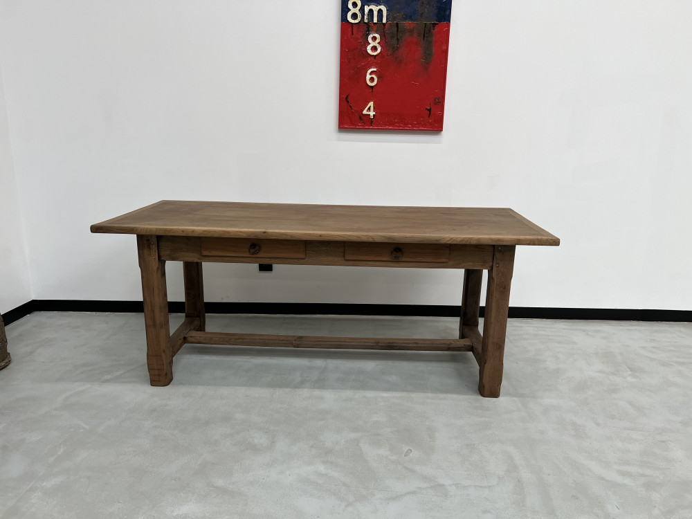 Table de ferme des années 50 en chêne et noyer, vue 1
