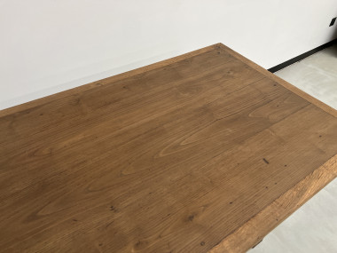 Table de ferme des années 50 en chêne et noyer, vue 8