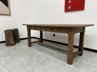 Table de ferme des années 50 en chêne et noyer, vue 9