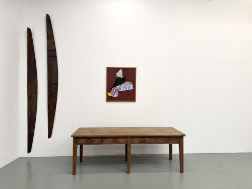 Grande Table de Ferme Années 50 – Plateau Chêne & Pieds Fuseaux (220 cm), vue 1