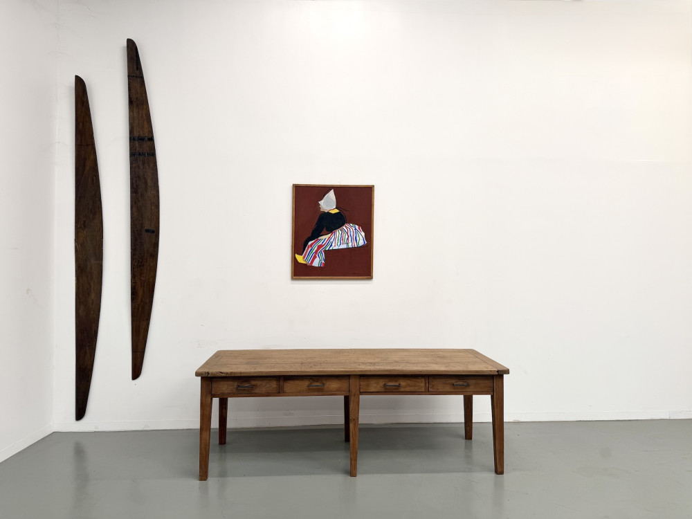 Grande Table de Ferme Années 50 – Plateau Chêne & Pieds Fuseaux (220 cm), vue 1