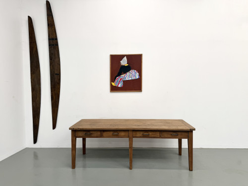 Grande Table de Ferme Années 50 – Plateau Chêne & Pieds Fuseaux (220 cm), vue 2