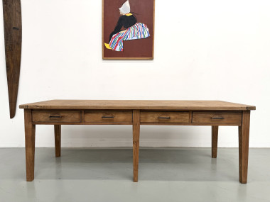 Grande Table de Ferme Années 50 – Plateau Chêne & Pieds Fuseaux (220 cm), vue 3