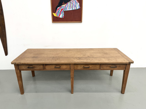 Grande Table de Ferme Années 50 – Plateau Chêne & Pieds Fuseaux (220 cm), vue 4
