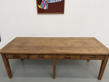 Grande Table de Ferme Années 50 – Plateau Chêne & Pieds Fuseaux (220 cm), vue 5
