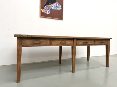 Grande Table de Ferme Années 50 – Plateau Chêne & Pieds Fuseaux (220 cm), vue 6